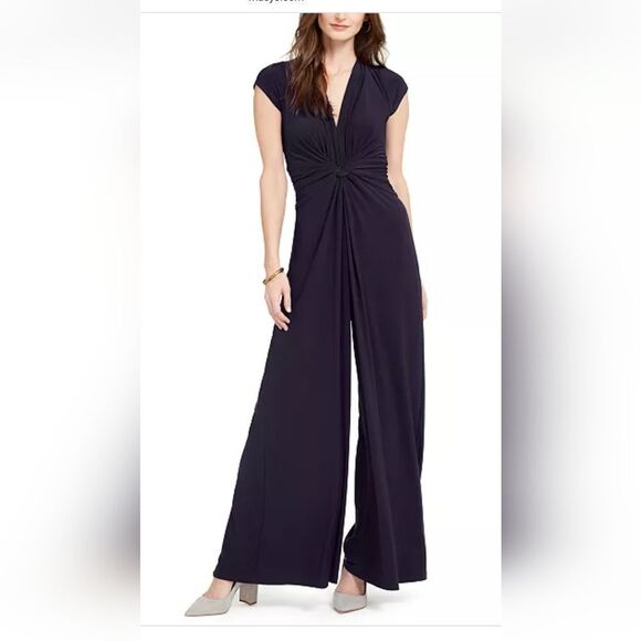 VINCE CAMUTO NAVY BLUE SHORT SLEEVE V NECK WIDE LEG JUMPSUIT SIZE XS - Picture 1 of 14